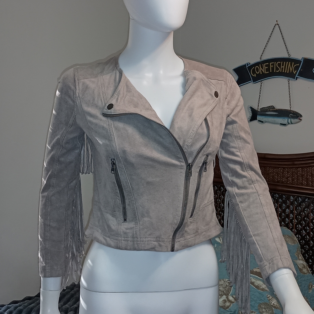 Hollister Gray Leather Jacket Modern Style Petite XS